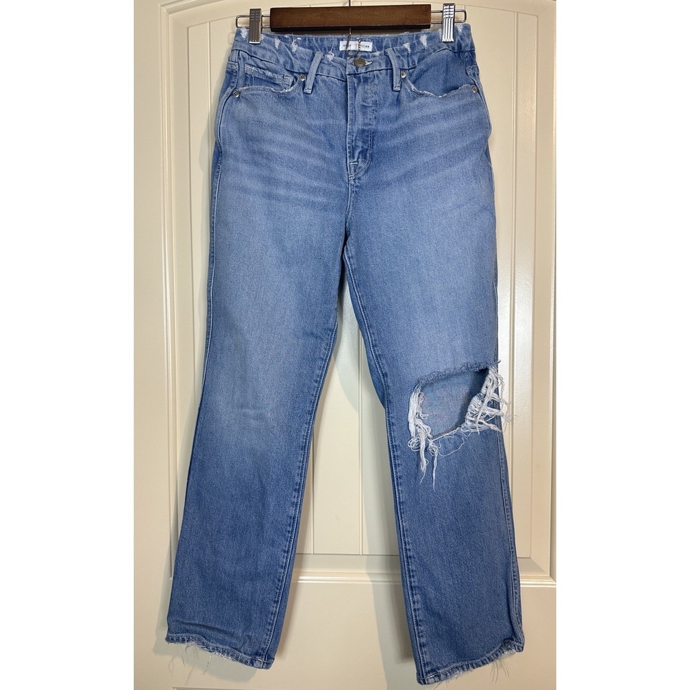 Good American Good Curve Straight distressed Jeans GCST235T Sz 4 27 Inseam 26.5"